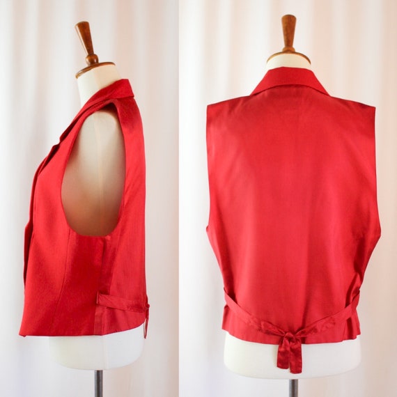 Vintage 90s Red Wool Suit Vest // Women’s L Large… - image 2