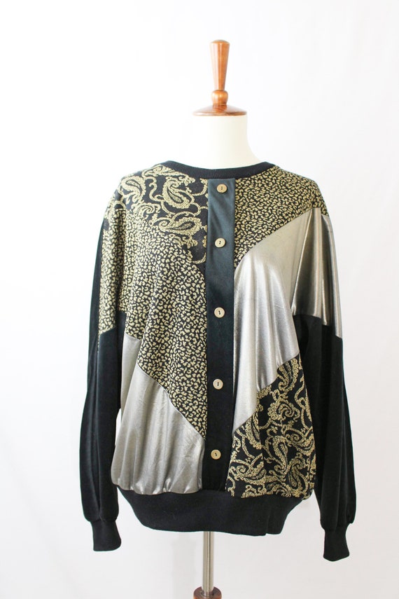 Vintage 90s Metallic Gold Sweatshirt Black // Wome
