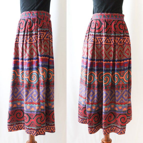 Vintage Midi Skirt 90s Tribal Print // Womens M M… - image 3