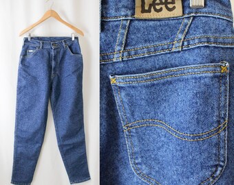 Vintage Lee Mom Jeans Blue // Womens S Small 28" Waist // Tapered Denim Shorts Cutoffs Retro Summer // Festival Costume Medium Wash