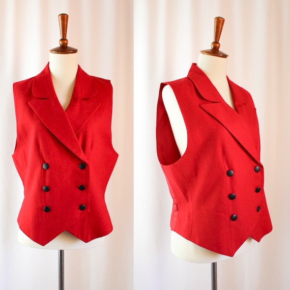 Vintage 90s Red Wool Suit Vest // Women’s L Large… - image 1