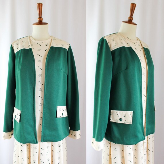 Vintage 60s Dress Suit Set Green Mod // Womens M … - image 2