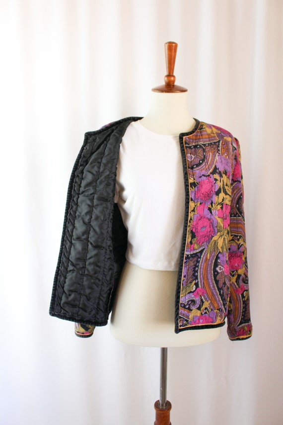 Vintage Paisley Floral Print Jacket // Women's L … - image 4