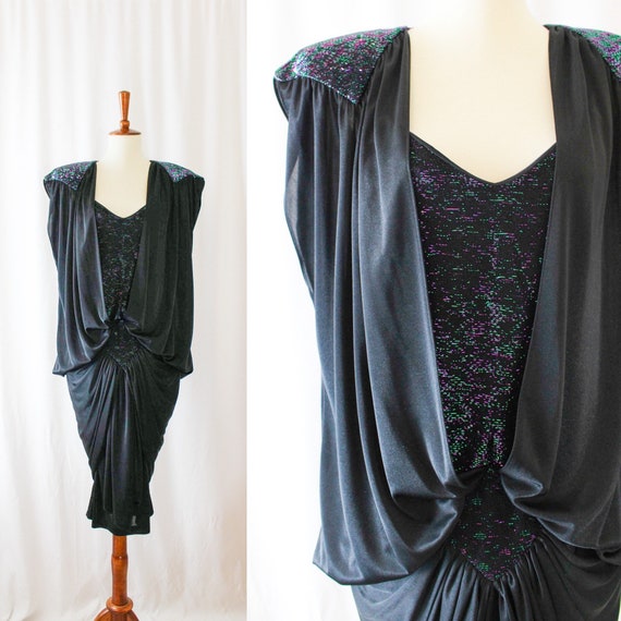 Vintage Formal Dress Black Glittery // Womens Siz… - image 1