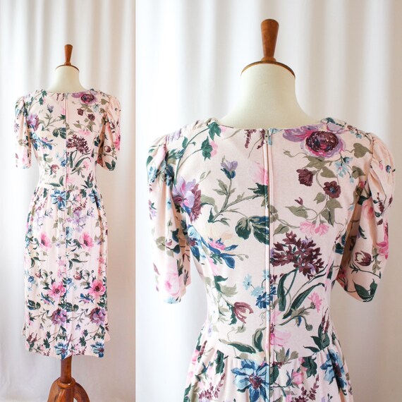 Vintage 80s Floral Print Dress // Women's S Small… - image 2