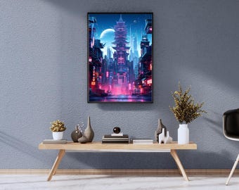 Cyberpunk Cityscape Art Print Set – Glitch  (Digital Download)
