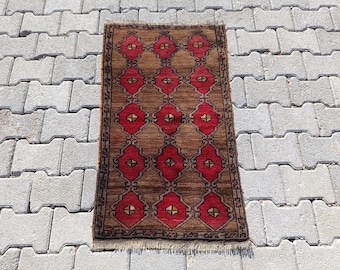 Alfombra Oushak de lana tejida a mano, felpudo pequeño de estilo vintage (1,9 x 3,4 pies)