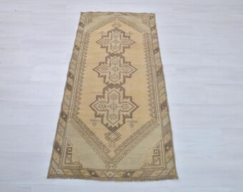 Antique Turkish Wool Rug, Handmade Neutral Oushak Rug, 3x6