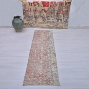 2x7 Entry rug,Turkish Runner Rug, Vintage Rug, Anatolian Carpet, Corridor Rug, 2x7 ft Area Rug, Red Green Pattern, Handmade Wool Rug,