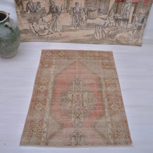 3x4 Rug, Beige Rug,Small Vintage Rug, 3x4 Vintage Rug, 3x4 Turkish Rug,Turkish Bath Rug,Small Oushak Rug,Entry Rug,Wool Rug,Handmade Rug,Rug