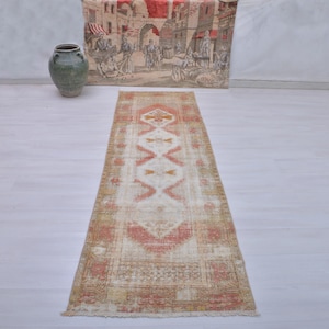 Wool Runner Rug, Vintage Rug, Anatolian Carpet, Corridor Rug, 3x9 ft Area Rug, Red Pattern, Handmade Wool Rug, 3x9 Entry rug, boho rug