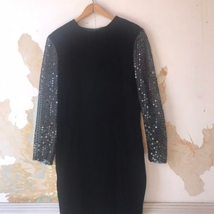 Vintage 1980's Susan Bennett velvet dress with sequined sleeves