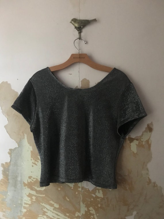 1970's vintage disco metalic cropped tshirt - image 2