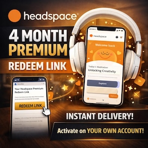 May include: An advert for Headspace showing two smartphones with the app interface. The text reads "4 MONTH PREMIUM REDEEM LINK" and "INSTANT DELIVERY!" White headphones are also featured in the image.