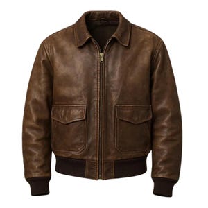 Blouson aviateur en cuir marron vintage Homme | Blouson aviateur effet vieilli | Vêtements d'extérieur classiques des années 90 | Aspect bonnet à carreaux