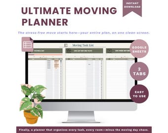 Ultimate Moving Planner Spreadsheet, Home Move Checklist, Packing List, Address Change Tracker, Google Sheets Organizer Template