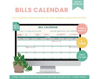 Monthly Bills Calendar Spreadsheet | Bill Tracker Google Sheets | Bill Checklist | Payment Due Date Reminder | Digital Finance Organizer
