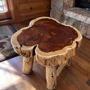 Handmade Red Cedar Log Foot Stool – Rustic Cabin Decor, Natural Wood Footrest