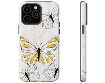 Funda para teléfono con mariposas: fundas resistentes con mariposas doradas artísticas, accesorios para teléfono con mariposas, regalo para amantes de la naturaleza.