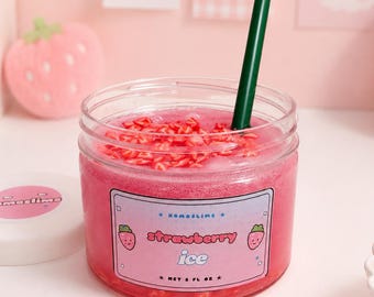 Aardbeienijsslijm | Rekbare geleitextuur 8oz | Geïnspireerd op roze drankje