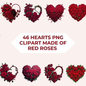 46 corazones PNG clipart hechos de rosas rojas