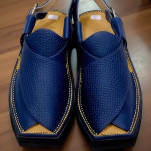 New Handcrafted Men&#39;s| Peshawari Chappal | Premium Traditional Leather Sandals in Navy Blue | Comfortable Gents shoes