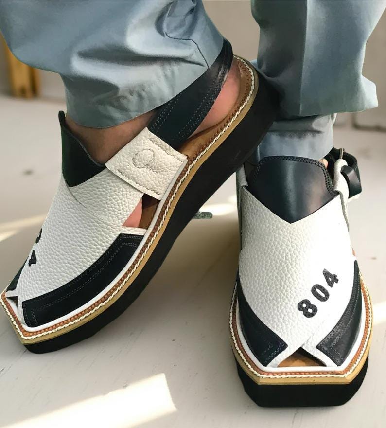 Premium White Peshawari Chappal, Handmade Pure Leather Kaptaan Chappal premium leather handmade peshawari chappal white kaptaan  main image 4