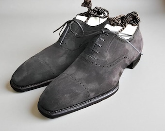 Men’s Two-Tone Suede Derby Shoes in Black and Light Gray Handmade Two Tone Men main image 4