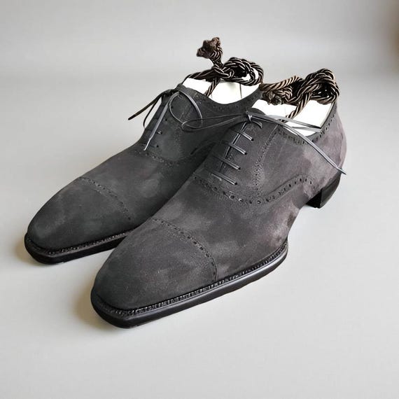 dark grey dress shoes Mens Classy Gray to Black Perforated Dress Shoes Antonio Cerrelli 6873 8.5 main image 0