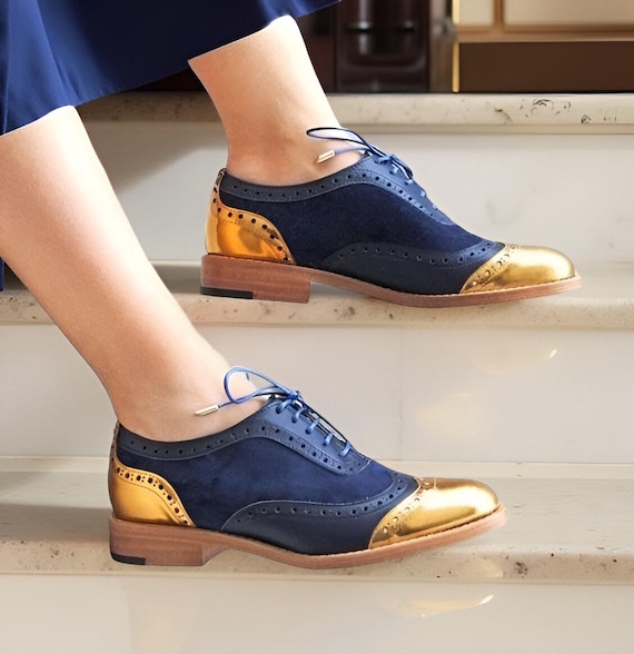 New Handmade Women's Two Tone Oxford Lace Up Wingtip Brogue Dress Shoe Women