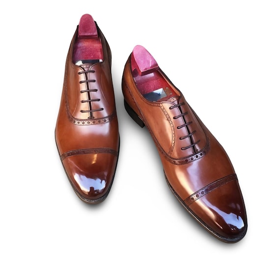 Handmade Burgundy Leather Oxford Dress Shoes: Men display picture 3