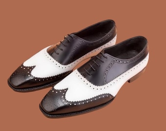 Handgemaakte lederen zwart-witte formele oxford-schoenen heren 2025