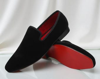 Men&#39;s Slip-On Velvet Loafers Black Dress Shoes Wedding ,party formal for men 2025