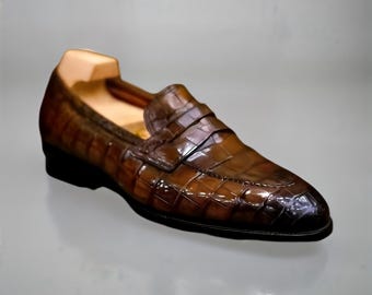 Handmade Crocodile Leather Loafers: Goodyear Welted Men&#39;s Dress Shoes