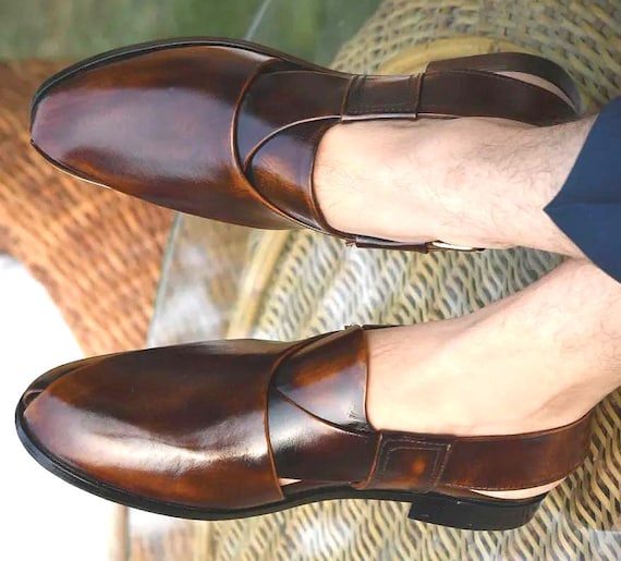 Handmade Brown Leather Peshawari Chappal Sandals: Men's Bespoke Footwear