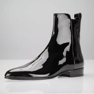 Men Handmade Leather Chelsea Boots Point Toe Cuban Heel Ankle High