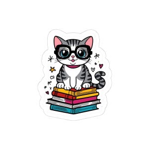 Cute Cat Kiss-Cut Stickers, Book Lover Gift, Laptop & Journal Decals, Cat Lover Aesthetic, Gift for Cat Enthusiasts, Cool Decor