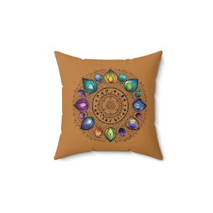 Boho Mandala Faux Suede Pillow: Colorful Hippie Home Decor