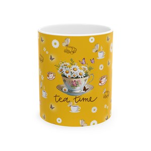 Floral Ceramic Mug Cozy: Tea Time Gift for Tea Lovers