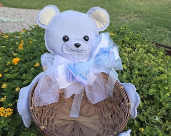 Handmade Felt Teddy Bear Gift Basket- Nursery storage bin- Baby shower gift for newborn- Toy organizer- Teddy bear Easter basket- Woodland
