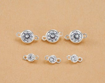 5/10PCS 925 Sterling Silver Cubic Zirconia Charm, Connectors 7mm, 9mm, Round Cubic Charms for Necklace and Bracelet, Jewelry Making Supply
