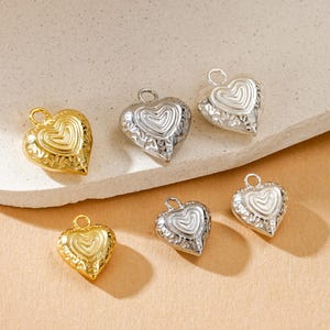 925 Sterling Silver Puffy Heart Pendant, Heart Pattern Charm, Jewelry Making