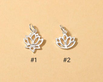 1/5PCS 925 Sterling Silver Lotus Charm, Meditation Charm, Spiritual Charms, Buddhist Charm, Silver Lotus Flower Charm for DIY Jewelry Making