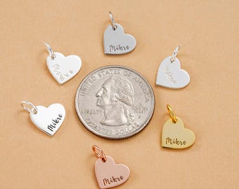 925 Sterling Silver Heart Name Charm, Custom Name Date Pendant, Romantic Heart Charm for DIY Jewelry