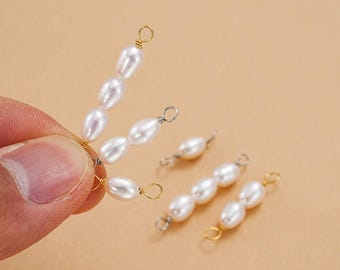 1/5PCS 925 Sterling Silver Fresh Water Pearl Connector,  Irregular Baroque Pearl Charms for DIY Jewelry Making Supply, Handmade Pearl Charm