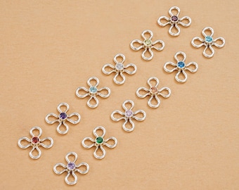 925 Sterling Silver Birthstone Connector Charm, Flower Connector, Jewelry Making