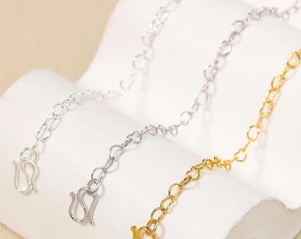 925 Sterling Silver Heart Link Chain, Necklace Bracelet Supplies (3x4mm)