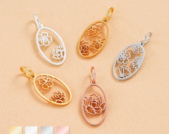 Ciondolo a forma di fiore ovale personalizzato, ciondolo con mese di nascita in argento sterling 925, ciondolo a forma di fiore selezionato