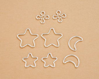 Sterling Silver Connector Charms, Star, Moon, Flower, Jewelry Making Supplies