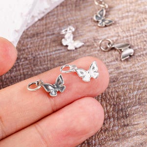 Sterling Silver Butterfly Charm, S925 Butterfly Charm, White Black Butterfly Charm, Insect Charm, Jewelry Findings, Handmade Jewelry Charm